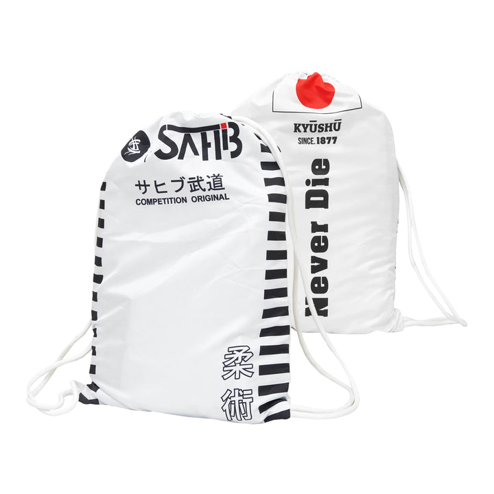 White breathable sublimated drawstring backpack bag for Sahib Competition Series Handmade BJJ Gi Kyushu 1877