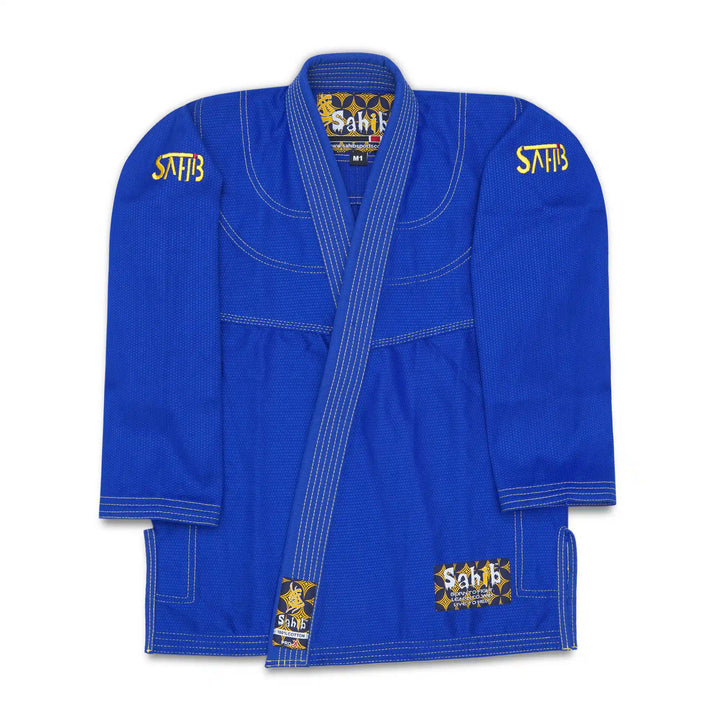  Front view of Sahib Pro X blue youth BJJ gi – UAE jiu-jitsu uniform