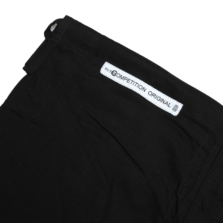 Side view of tapered cut on Sahib Competition Series Handmade Black Kyushu 1877 BJJ gi pants