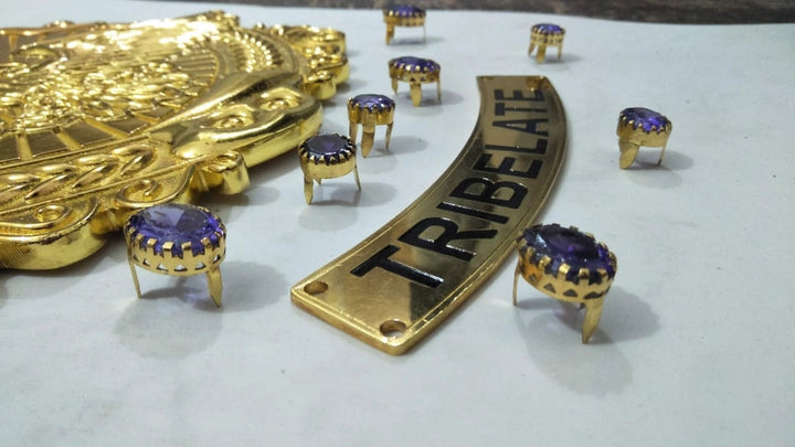 Side plates layout with logos for personalized championship belt.