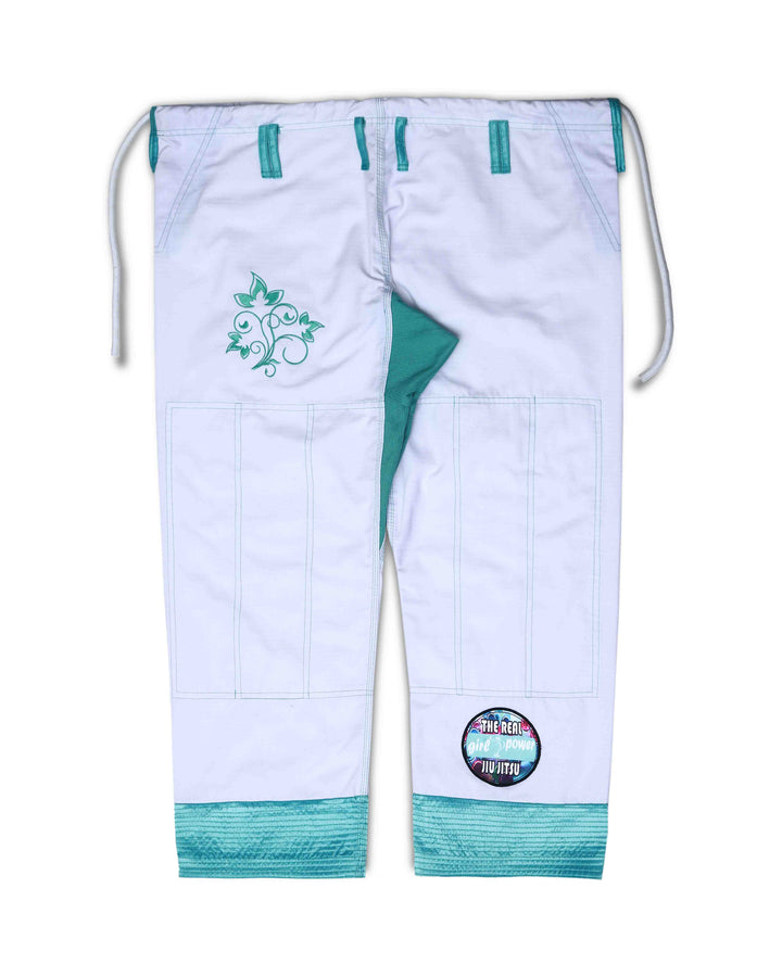 Green women’s BJJ Gi trousers – Sahib Girl Power kimono pants with floral embroidery and ripstop fabric