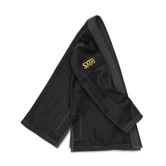 Right side angle of black BJJ kimono jacket for kids – Sahib Pro X series