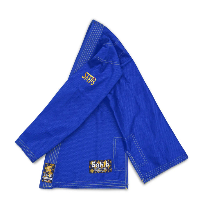 Martial arts blue youth gi side shot – Sahib Pro X for Dubai athletes