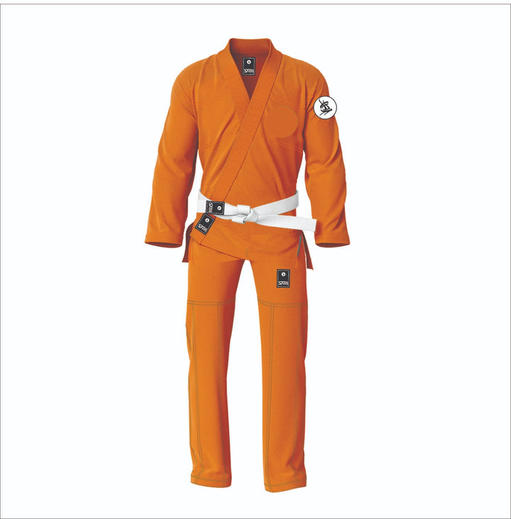 orange jiu-jitsu gi with custom logo embroidery by Sahib