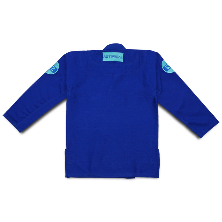  Back of Sahib® Artificial Series BJJ Gi – blue kimono with reinforced stitching and AI artwork