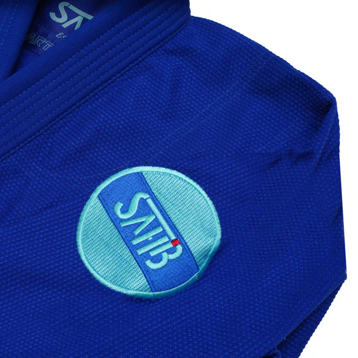 Sahib® Artificial Series BJJ Gi – close-up of right embroidery on blue competition gi