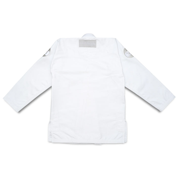 Back view of Sahib® Artificial Series BJJ Gi – white kimono with clean cut and reinforced build