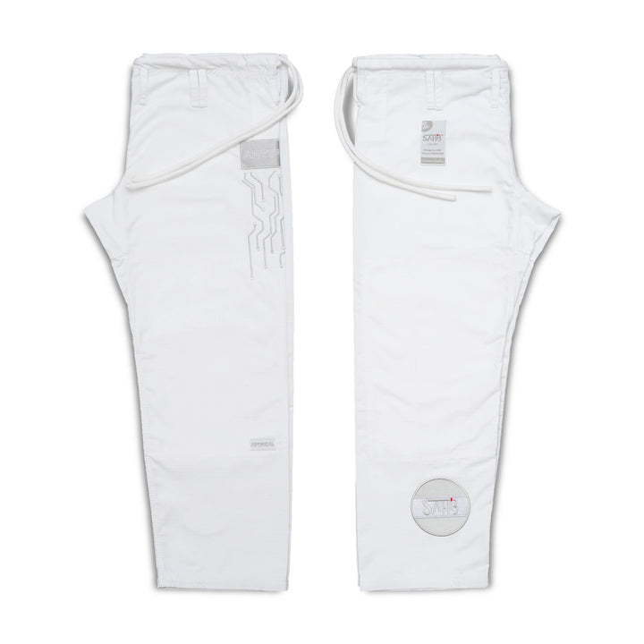 Side view of Sahib® Artificial Series Gi in white – breathable BJJ kimono for high-performance training