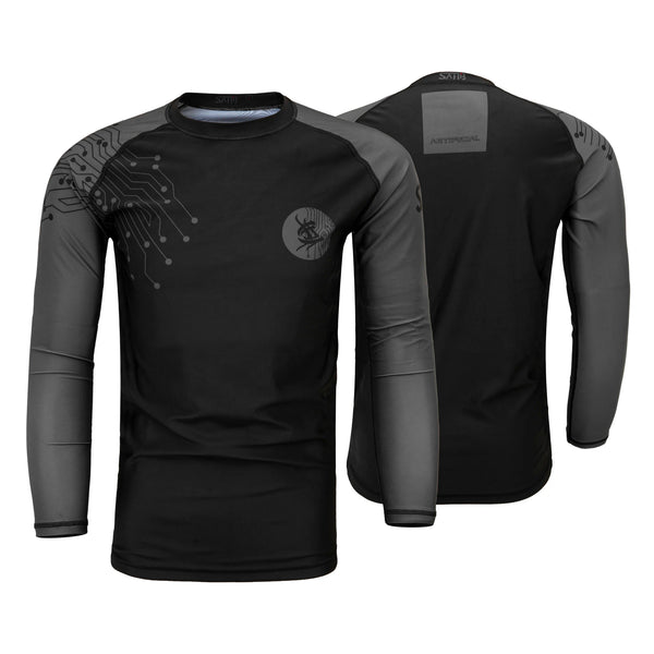 Sahib® Artificial Series BJJ rashguard in black – long sleeve front and back compression top
