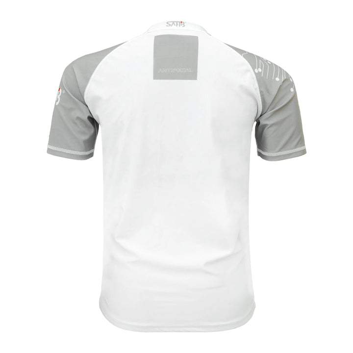 Back design of white rashguard short sleeve – sublimated training top by Sahib® for martial arts