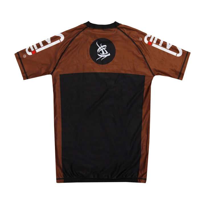 Back view of brown Sahib® No-Gi Ranked Rashguard – durable and quick-dry combat wear