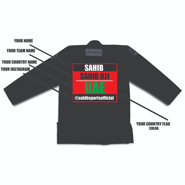 Sahib® Custom BJJ Gi – Personalized Name, Academy, Flag & Instagram