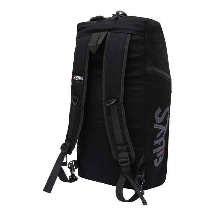 Black Sahib® gym bag worn as backpack – 3-way carry MMA & BJJ training gear bag