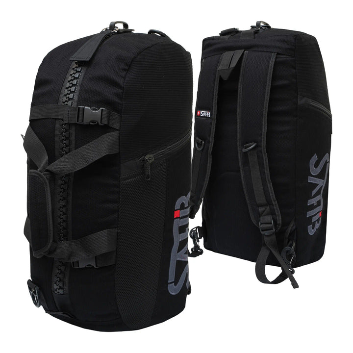 Front angle of Sahib® BJJ gym bag in black – premium pearl weave duffel for training UAE