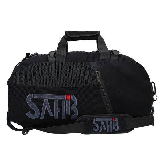 Sahib® BJJ gym bag in black – side pocket open view for martial arts and gym gear UAE