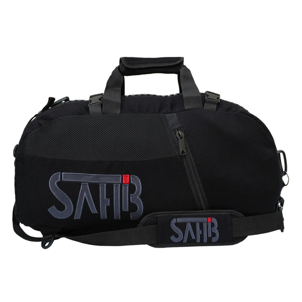 Sahib® BJJ gym bag in black – side pocket open view for martial arts and gym gear UAE