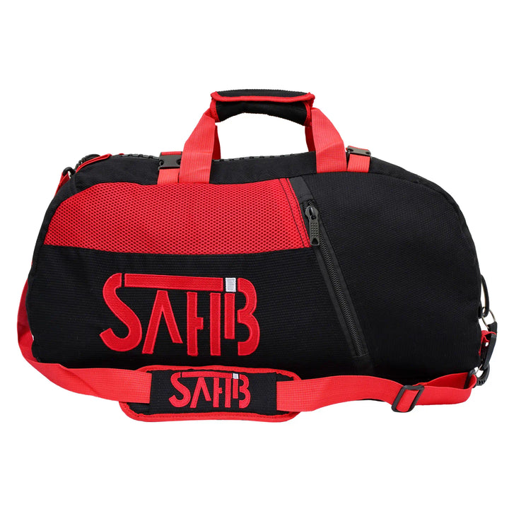 Red Sahib® gym bag for Jiu Jitsu – side pocket open, ideal for MMA, BJJ, fitness in UAE