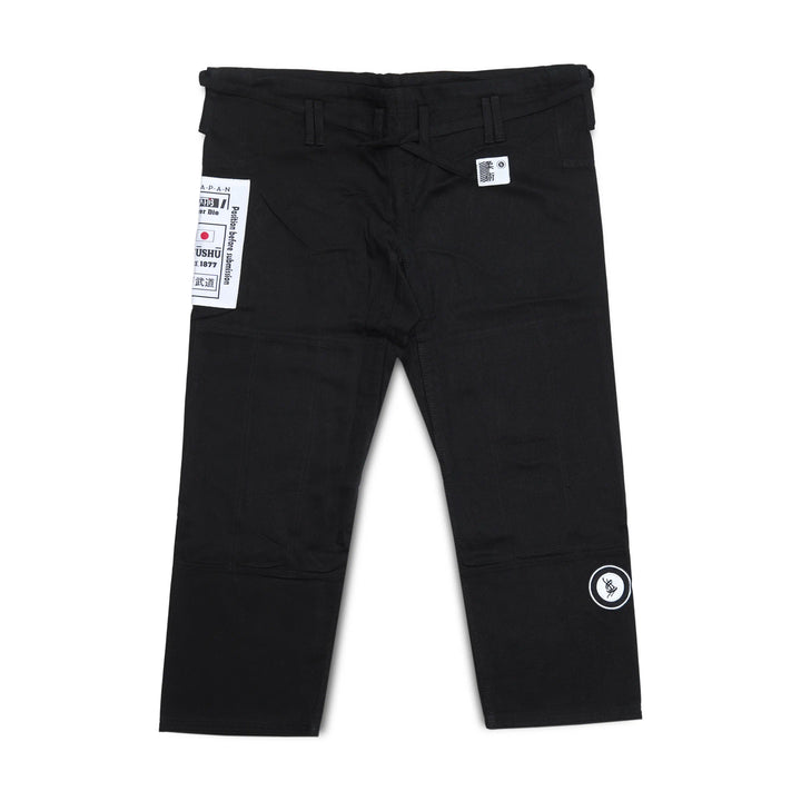Front view of Sahib Competition Series 10 oz twill pants for black BJJ gi Kyushu 1877