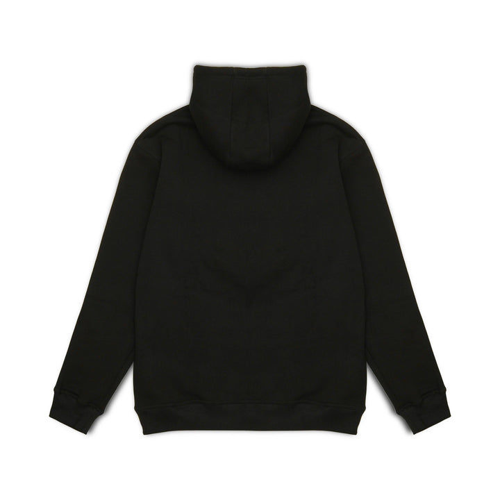 Back view of Sahib black hoodie with embroidered “Jiu Jitsu” streetwear design