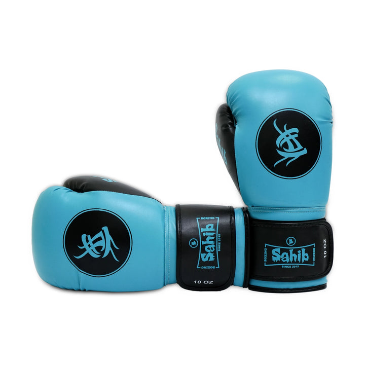 Front view of sky blue Sahib® boxing gloves – padding for long training sessions