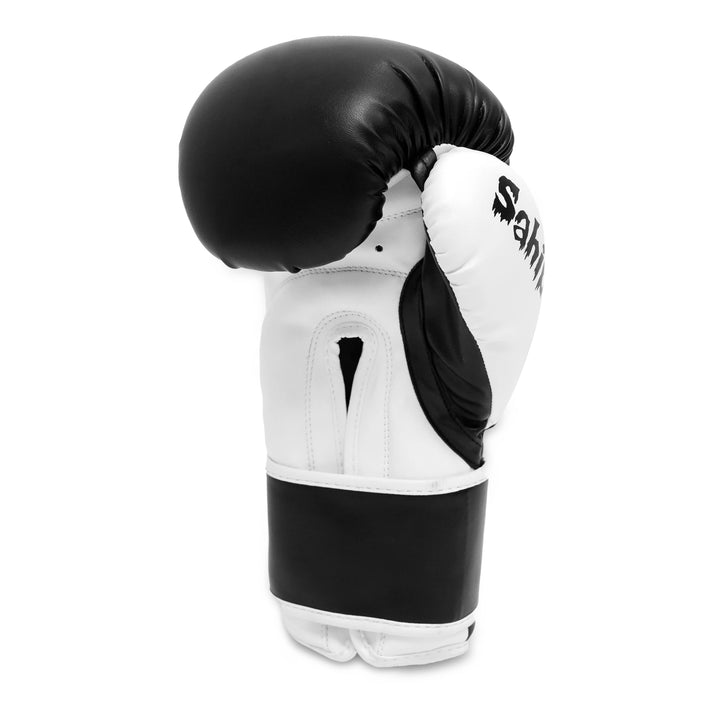 Side view of black Sahib® gloves – perfect for Muay Thai clinch and grappling