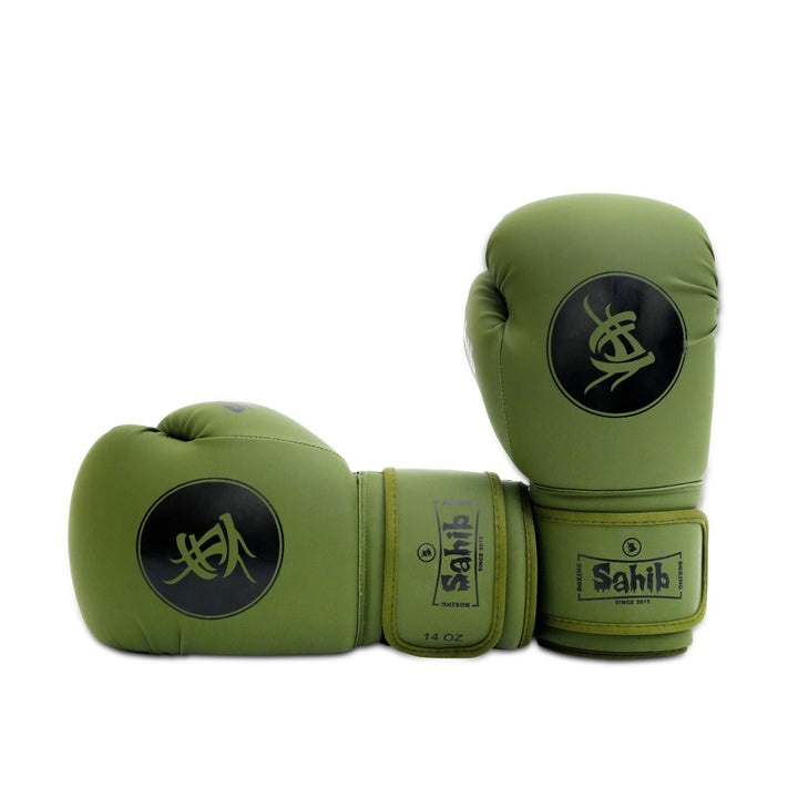 Pair of Sahib® olive boxing gloves – impact-absorbing foam for MMA and Muay Thai workouts
