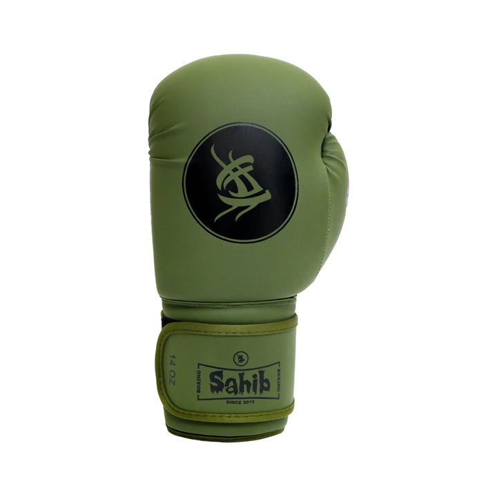 Top view of olive Sahib® gloves – moisture-wicking lining and secure Velcro straps