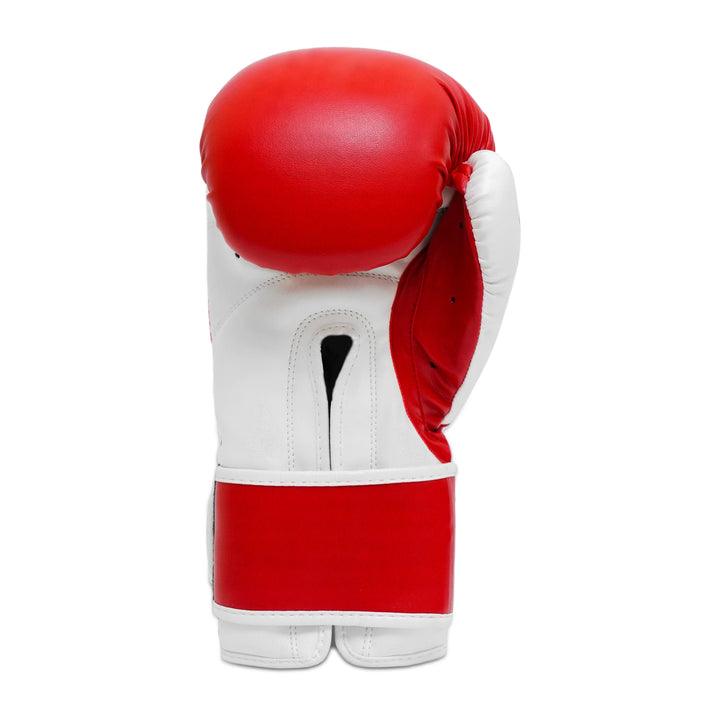 Close-up of red glove – secure stitching and wrist strap detail