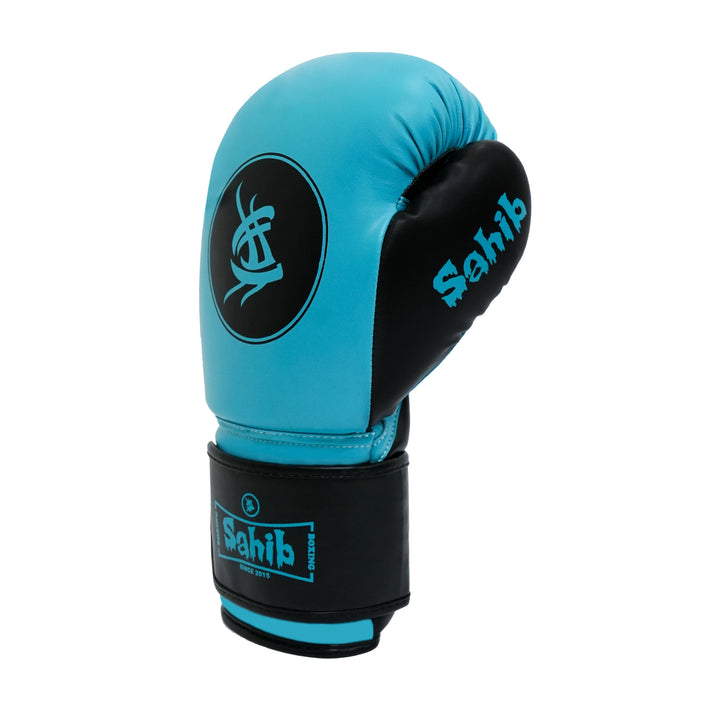 Left side of sky blue Sahib® gloves – perfect for boxing and pad work
