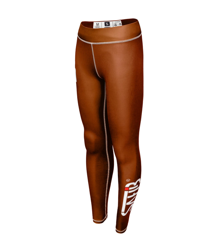 Right angle of Sahib® brown BJJ leggings – 4-way stretch and ranked training tights for women.