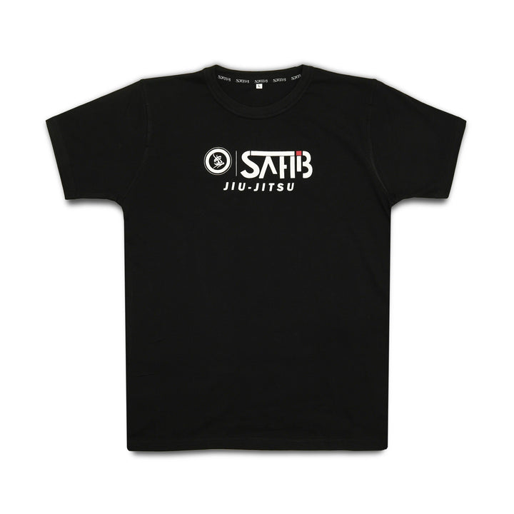 Front view of Sahib® Streetwear T-Shirt in black featuring prominent logo print