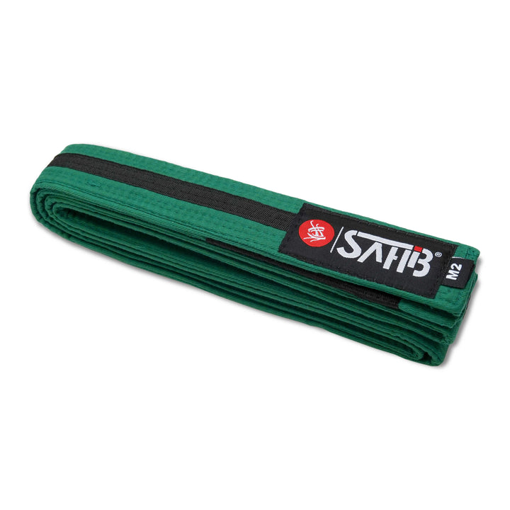 Sahib® Junior BJJ Belt – Full View of Green‑Black Kids Belt