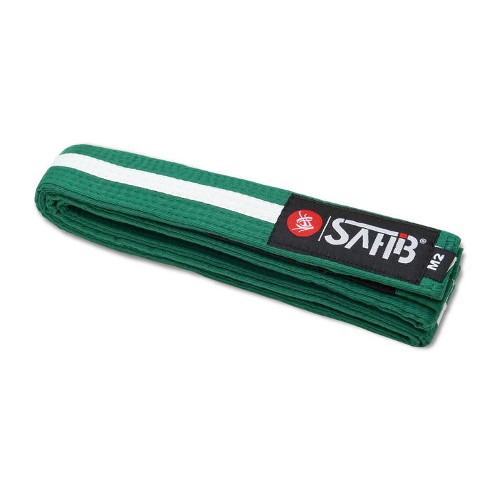 Sahib® Junior BJJ Belt – Full View of Green‑White Kids Belt