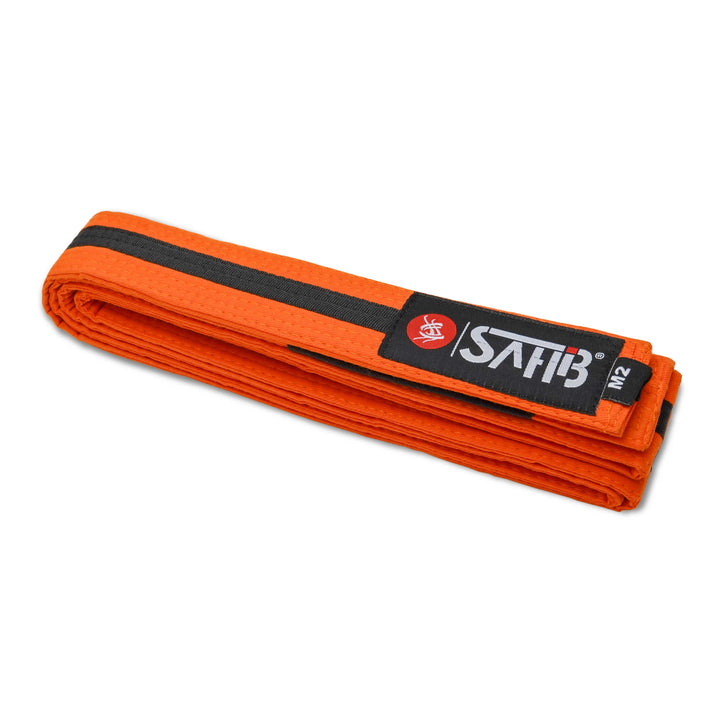 Sahib® Junior BJJ Belt – Full View of Orange‑Black Kids Belt