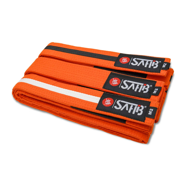 Sahib® Junior BJJ Belt – Orange‑Black‑White Belt Full View for Kids