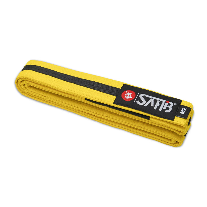 Sahib® Junior BJJ Belt – Full View of Yellow‑Black Kids Belt