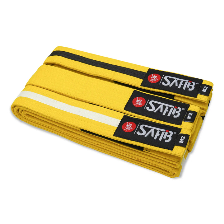 Sahib® Junior BJJ Belt – Yellow‑Black‑White Belt Full View for Kids