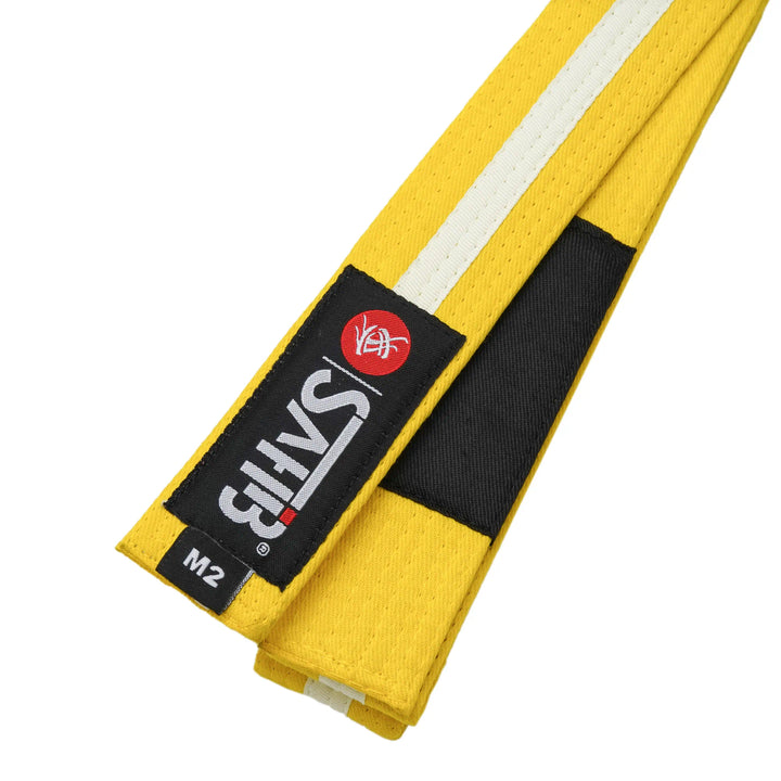 Sahib® Junior BJJ Belt – Yellow‑White Belt Close‑Up Detail