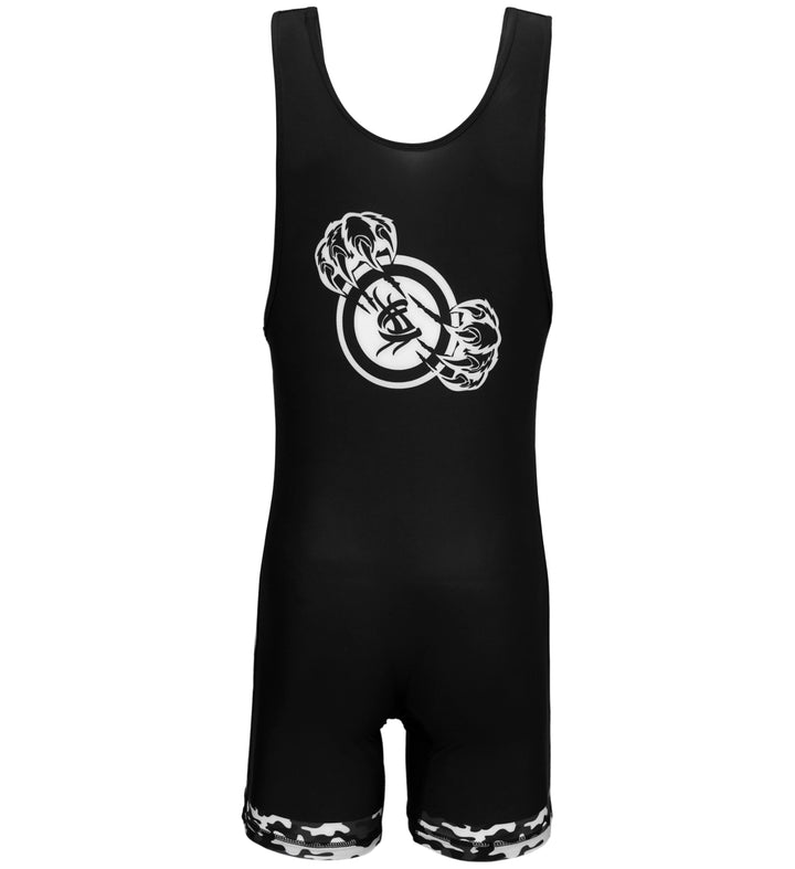 Back design of black wrestling singlet – competition-ready with reinforced stitching