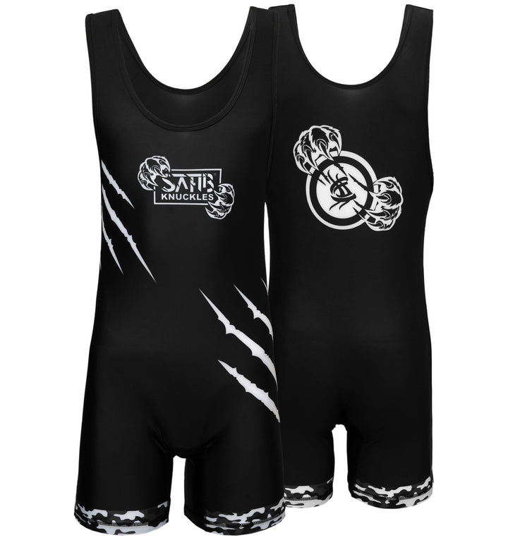  Black wrestling singlet front and back – Sahib Knuckles professional singlet for training