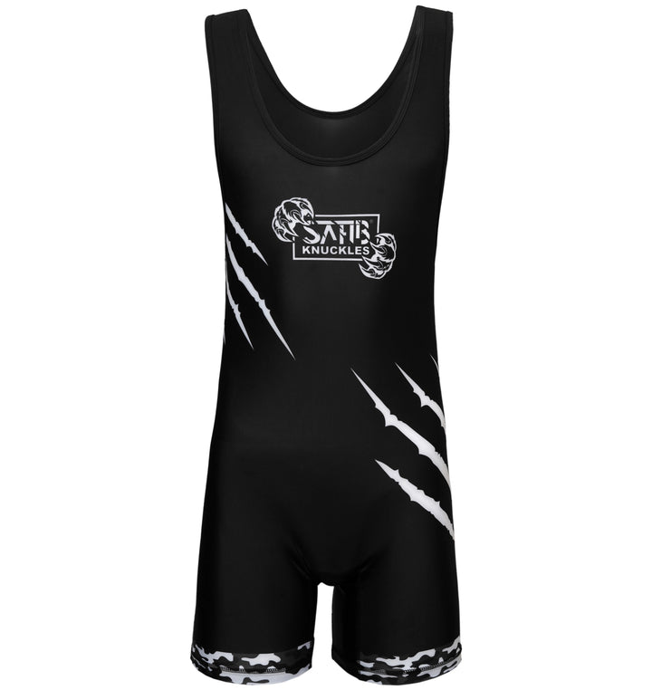  Front view of black Sahib wrestling singlet – sleek design for custom team wear