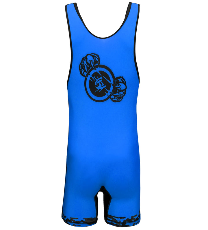 Back view of blue Sahib wrestling singlet – spandex design for flexibility and comfort