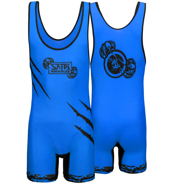  Blue wrestling singlet front and back – Sahib Knuckles grappling and freestyle wrestling gear