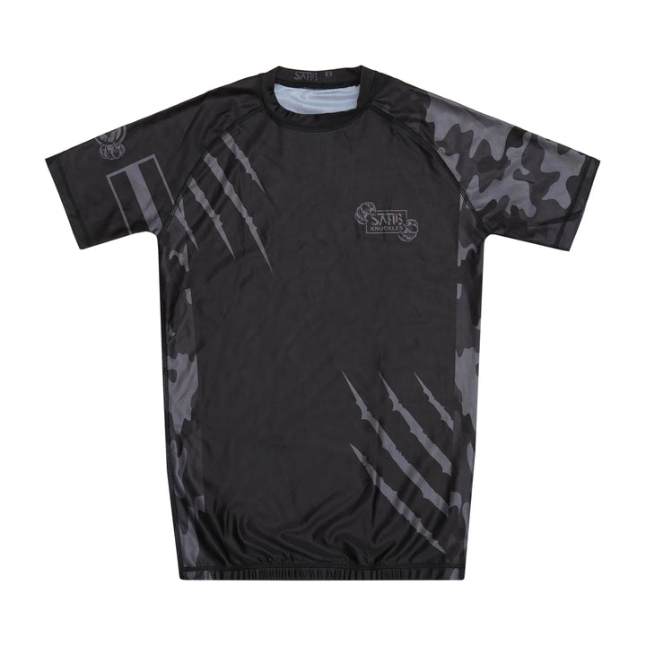 Sahib® Knuckles Gray Rashguard – Compression Fit BJJ Gear for MMA & Grappling Front View