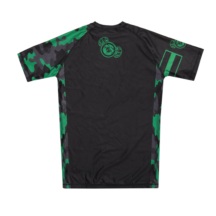 Sahib® Knuckles green rashguard, back view, built for martial arts training