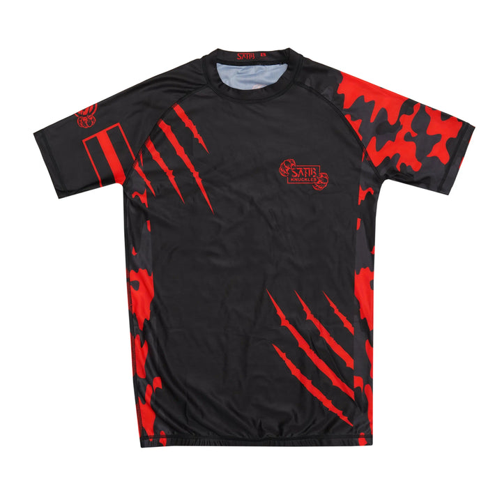 Sahib® Knuckles Red Rashguard – Compression Fit BJJ Gear for MMA & Grappling Front View
