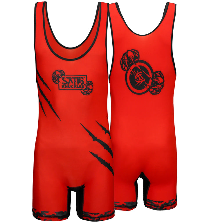  Red wrestling singlet front and back – Sahib Knuckles competition gear for men and youth
