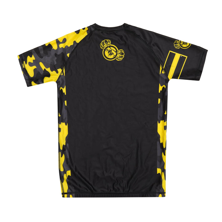 Sahib® Knuckles Yellow Rashguard – Compression Fit BJJ Gear for MMA & Grappling Back View