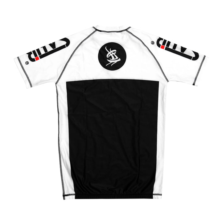 Back profile of Sahib® white No-Gi Ranked Rashguard – breathable, quick-dry material