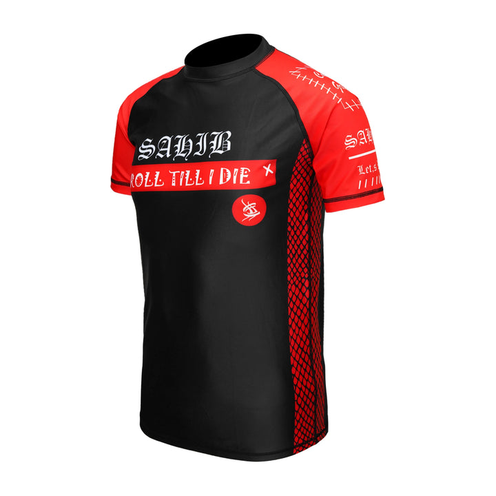 Left View – Red No-Gi BJJ Rashguard by Sahib®